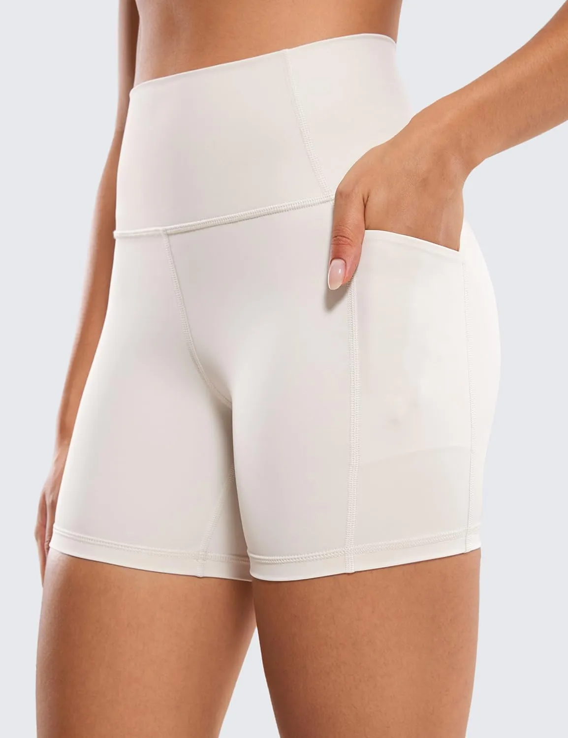 CRZ YOGA Women's Naked Feeling Biker Shorts with Pockets 5'' - High Waisted Yoga Gym Workout Spandex