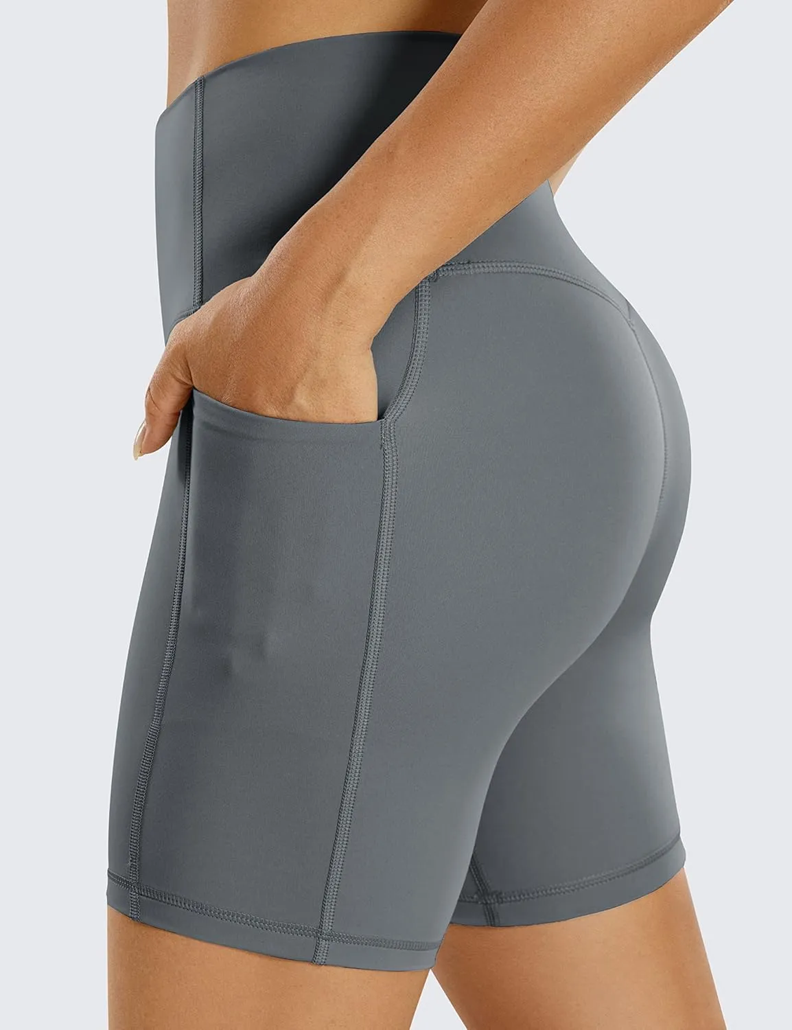 CRZ YOGA Women's Naked Feeling Biker Shorts with Pockets 6'' - High Waisted Yoga Gym Workout Spandex