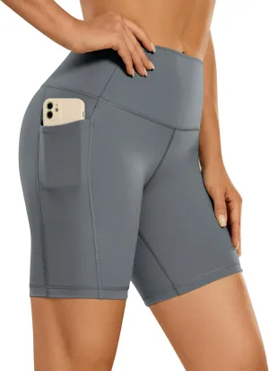 CRZ YOGA Women's Naked Feeling Biker Shorts with Pockets 6'' - High Waisted Yoga Gym Workout Spandex