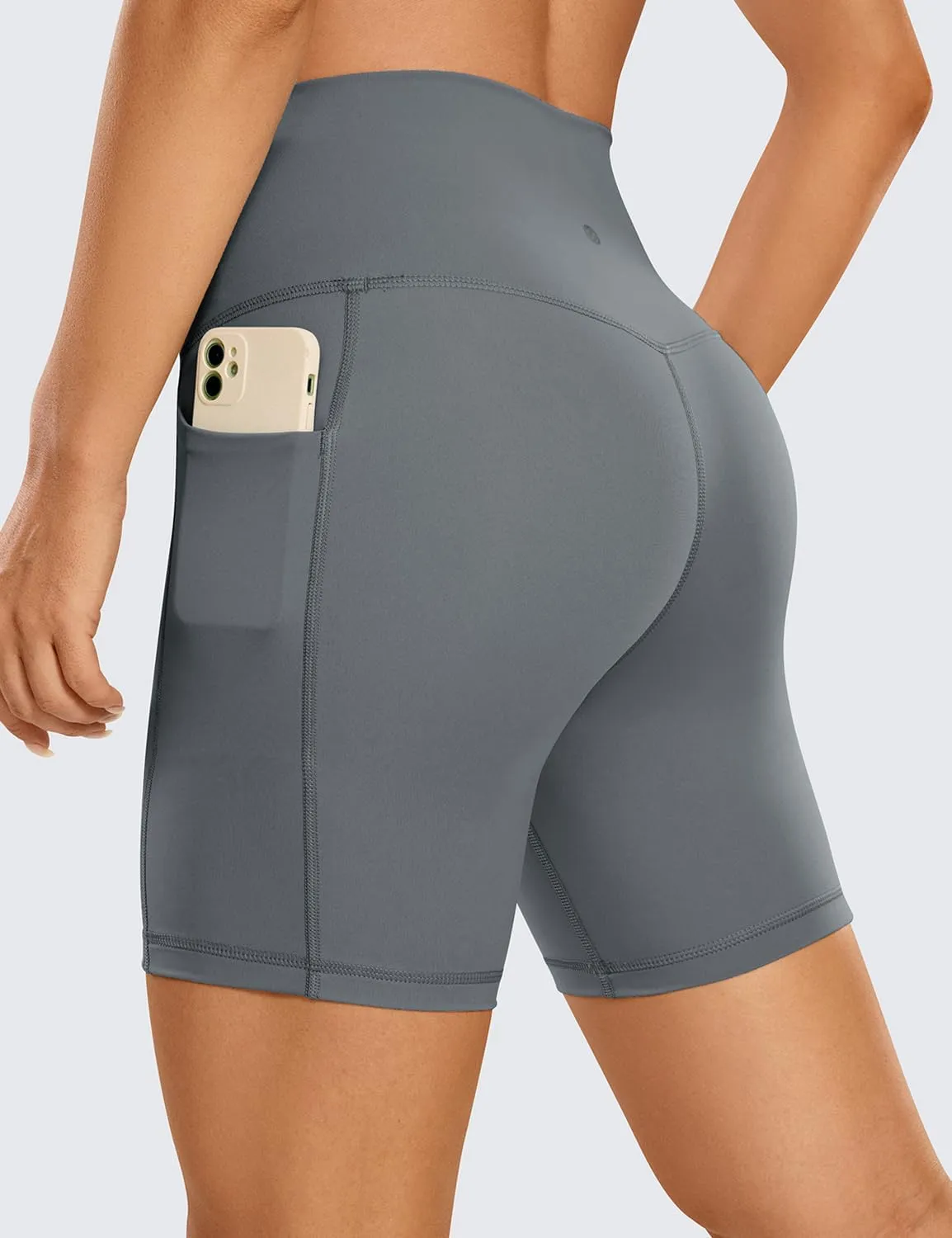 CRZ YOGA Women's Naked Feeling Biker Shorts with Pockets 6'' - High Waisted Yoga Gym Workout Spandex