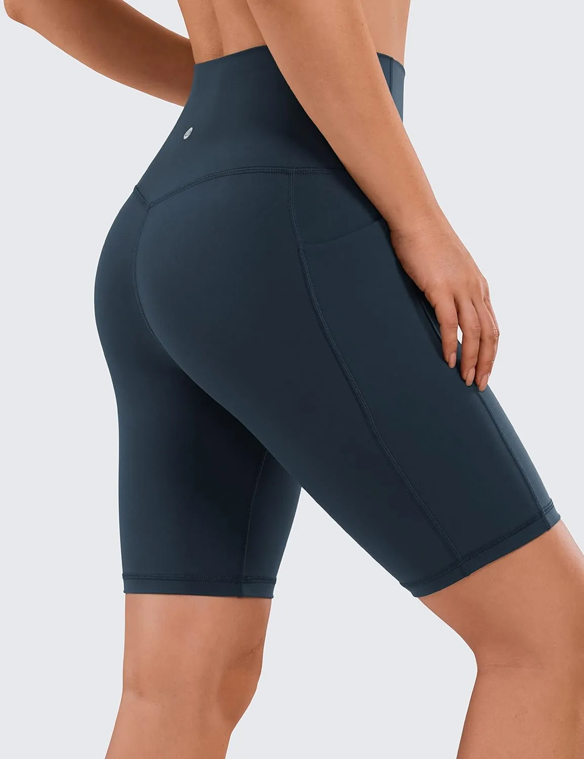 CRZ YOGA Women's Naked Feeling Biker Shorts with Pockets 8'' - High Waisted Yoga Gym Workout Spandex