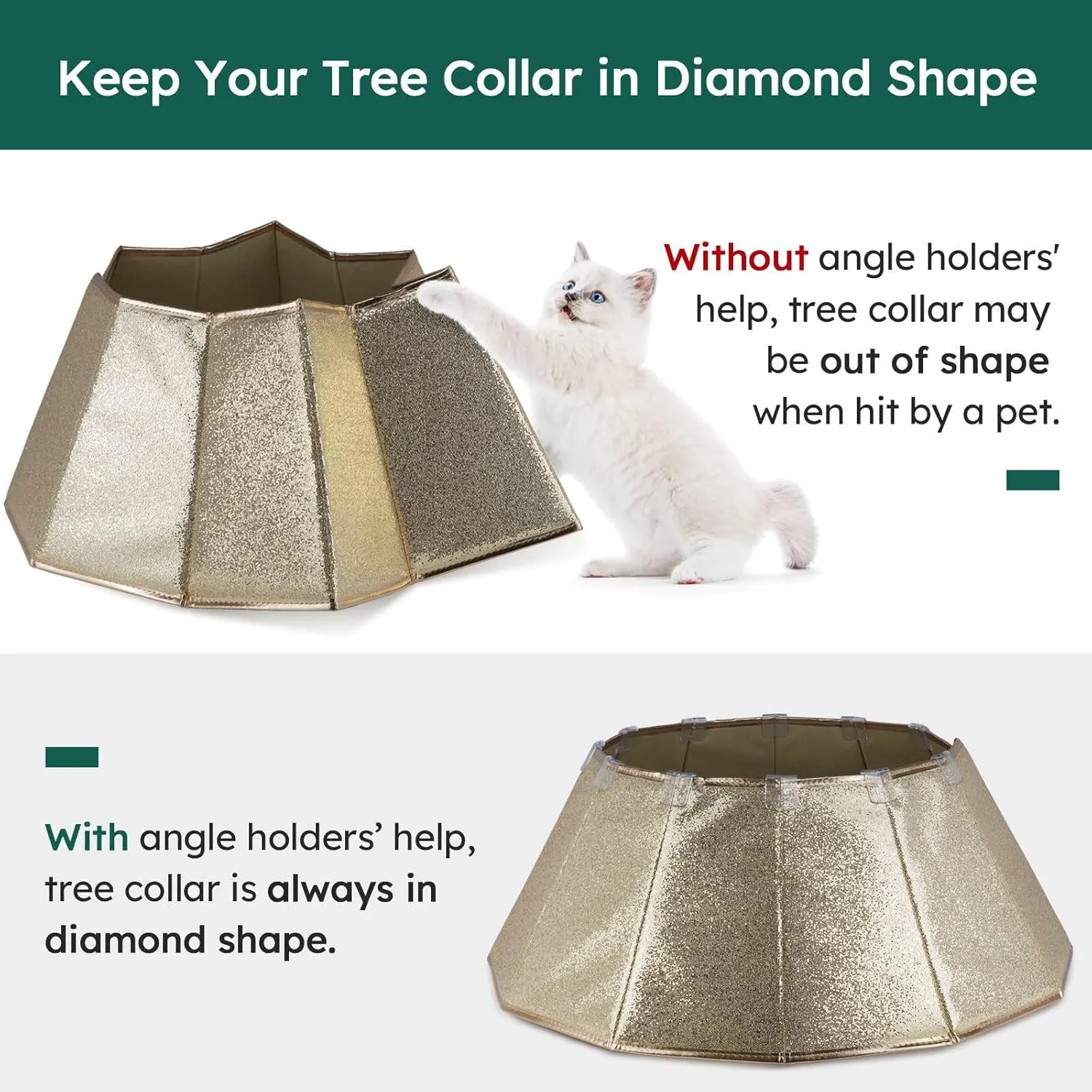 Dazzling Christmas Tree Collar - 26" D Crystal Base Cover, Foldable Ring, Handmade Skirt for Xmas Decoration (Rose Gold, Diamond)