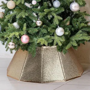 Dazzling Christmas Tree Collar - 26" D Crystal Base Cover, Foldable Ring, Handmade Skirt for Xmas Decoration (Rose Gold, Diamond)