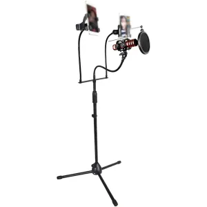 Desktop Microphone Stand Clip Splash-Proof Microphone Floor Stand Sing Dual Mobile Phone Live Conference Seminar Live Speech (Color: Black, Size: 125-188cm)