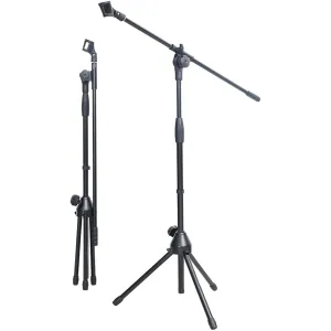 Desktop Microphone Stand Professional Straight Dual-Use Wired Wireless Folding Microphone Stand for Conferences, Seminars, Live Speeches (Color: Black, Size: 95-173cm)