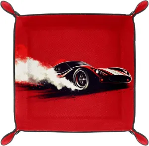 Dice Trays Racing Car Red Holder Storage Box for Dice Games Like RPG DND, Microfiber Leather Dice Holder Portable Folding Rolling Dice Tray, 20.5x20.5cm