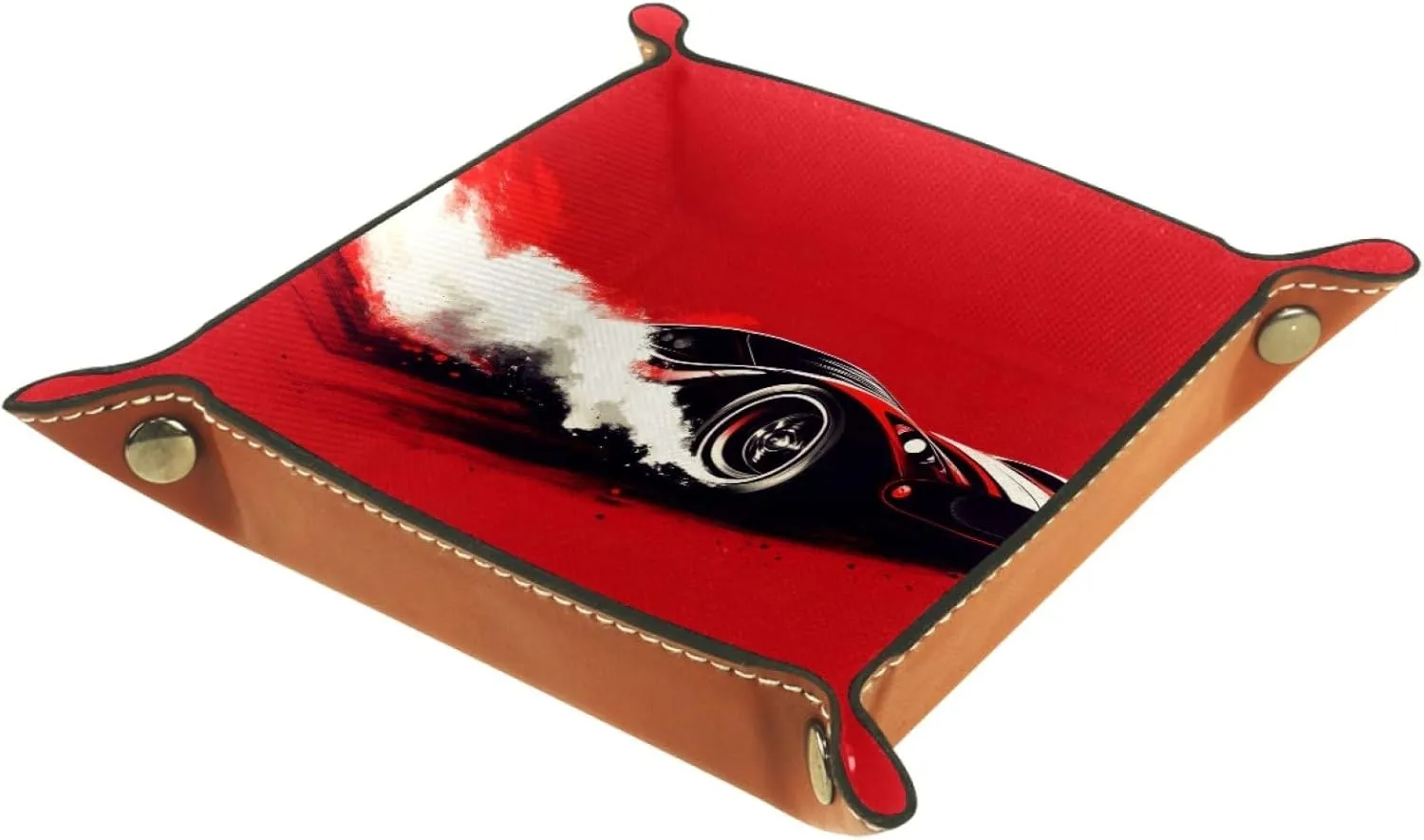 Dice Trays Racing Car Red Holder Storage Box for Dice Games Like RPG DND, Microfiber Leather Dice Holder Portable Folding Rolling Dice Tray, 20.5x20.5cm