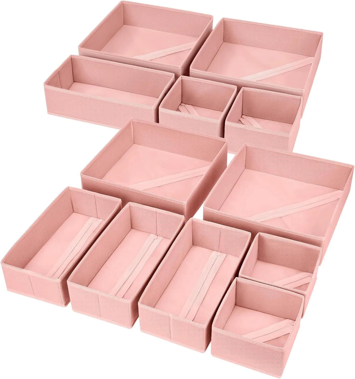 DIMJ Fabric Drawer Organizer Bins - 12 Pack Foldable Sock & Clothes Organizer - Pink