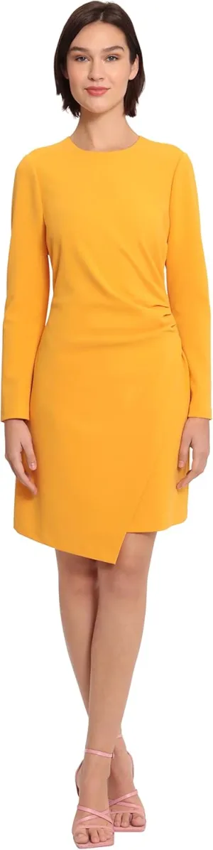 Donna Morgan Women's Sleek Faux Wrap Dress with Asymmetric Skirt Office Workwear Event Guest of