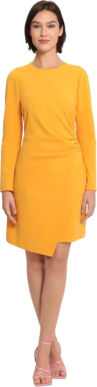 Donna Morgan Women's Sleek Faux Wrap Dress with Asymmetric Skirt Office Workwear Event Guest of