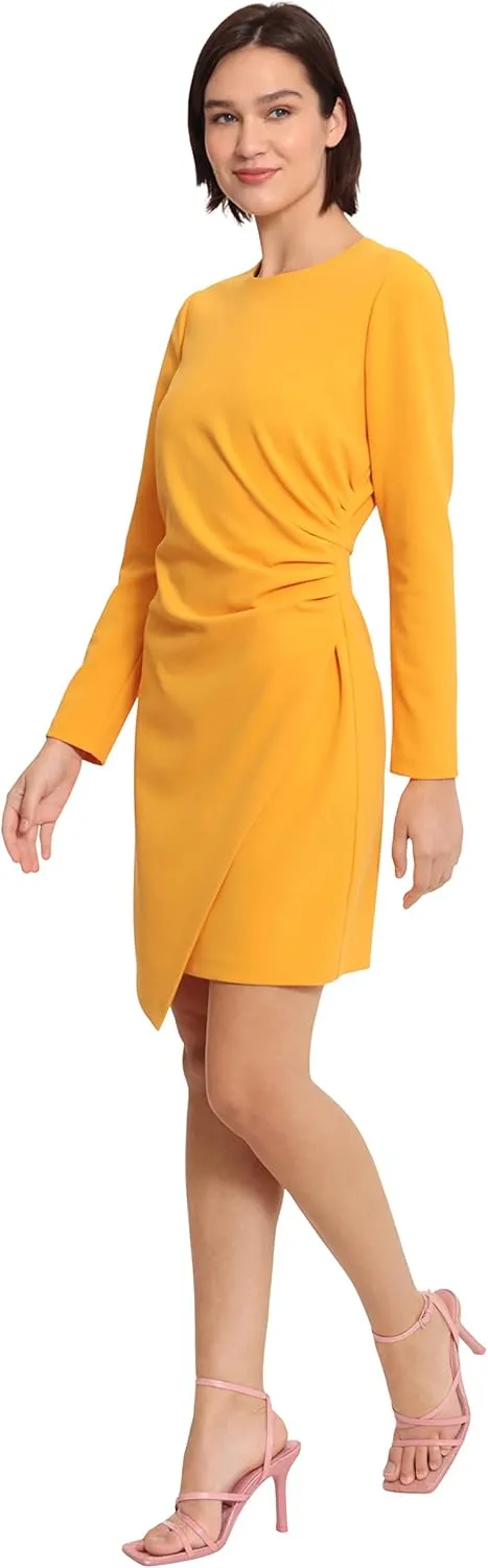 Donna Morgan Women's Sleek Faux Wrap Dress with Asymmetric Skirt Office Workwear Event Guest of