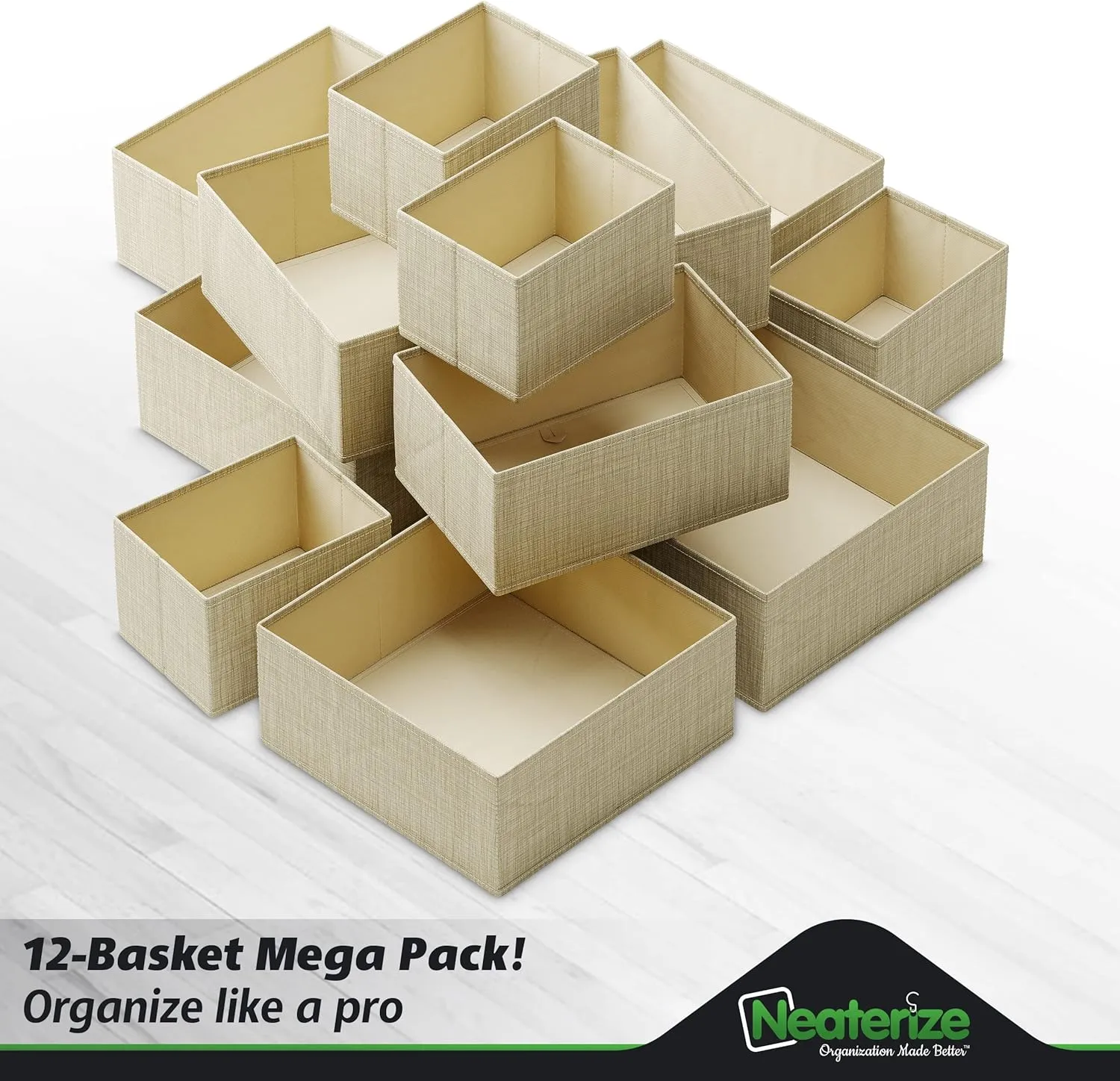 Drawer Organizer Clothes Set of 12 Beige - Dresser Organizer For Nursery, Bedroom, Closet - The Perfect Baby Clothes Organizers and Storage & General Nursery Organization or Dresser Drawer Organizers