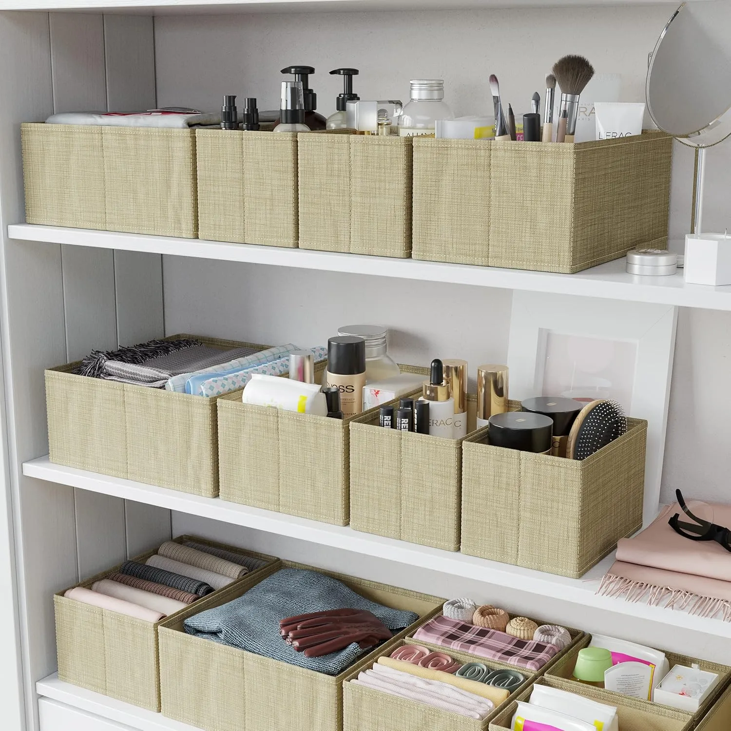 Drawer Organizer Clothes Set of 12 Beige - Dresser Organizer For Nursery, Bedroom, Closet - The Perfect Baby Clothes Organizers and Storage & General Nursery Organization or Dresser Drawer Organizers