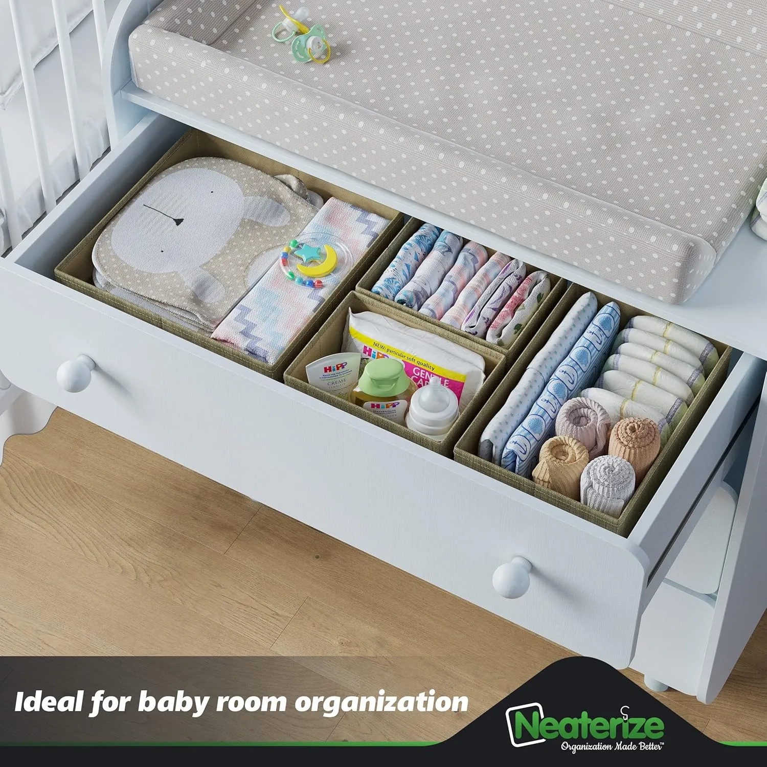 Drawer Organizer Clothes Set of 12 Beige - Dresser Organizer For Nursery, Bedroom, Closet - The Perfect Baby Clothes Organizers and Storage & General Nursery Organization or Dresser Drawer Organizers