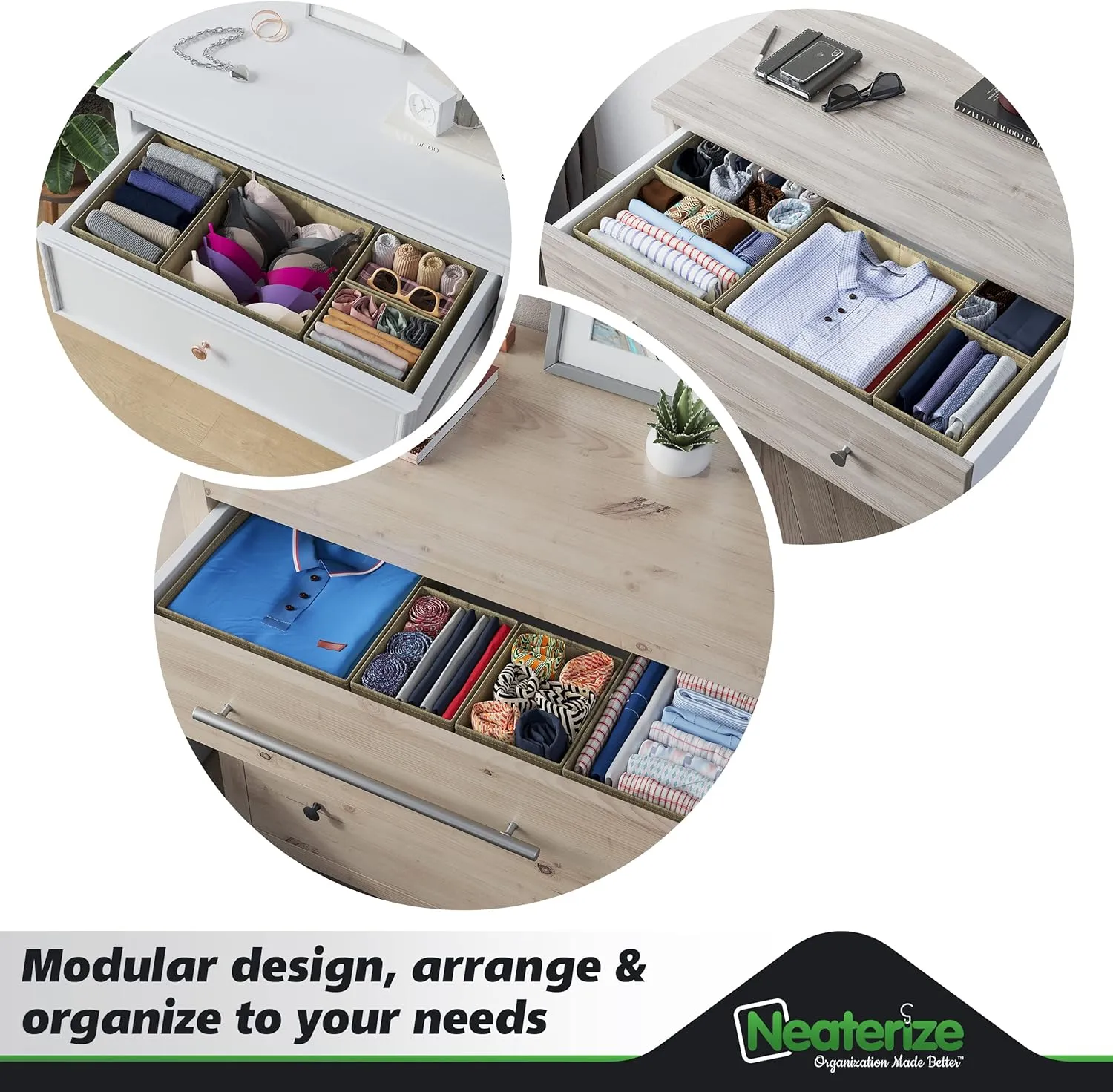 Drawer Organizer Clothes Set of 12 Beige - Dresser Organizer For Nursery, Bedroom, Closet - The Perfect Baby Clothes Organizers and Storage & General Nursery Organization or Dresser Drawer Organizers