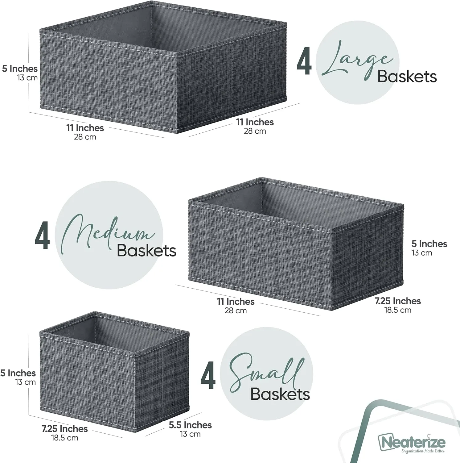 Drawer Organizer Set of 12 Dark Grey - Nursery, Bedroom, Closet Organizer & Storage