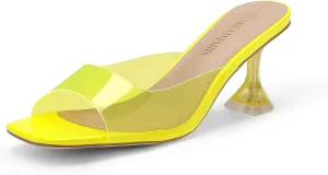 DREAM PAIRS Women’s Clear Heels Square Toe High Stiletto Mules Slip on Wedding Dress Heel Sandals