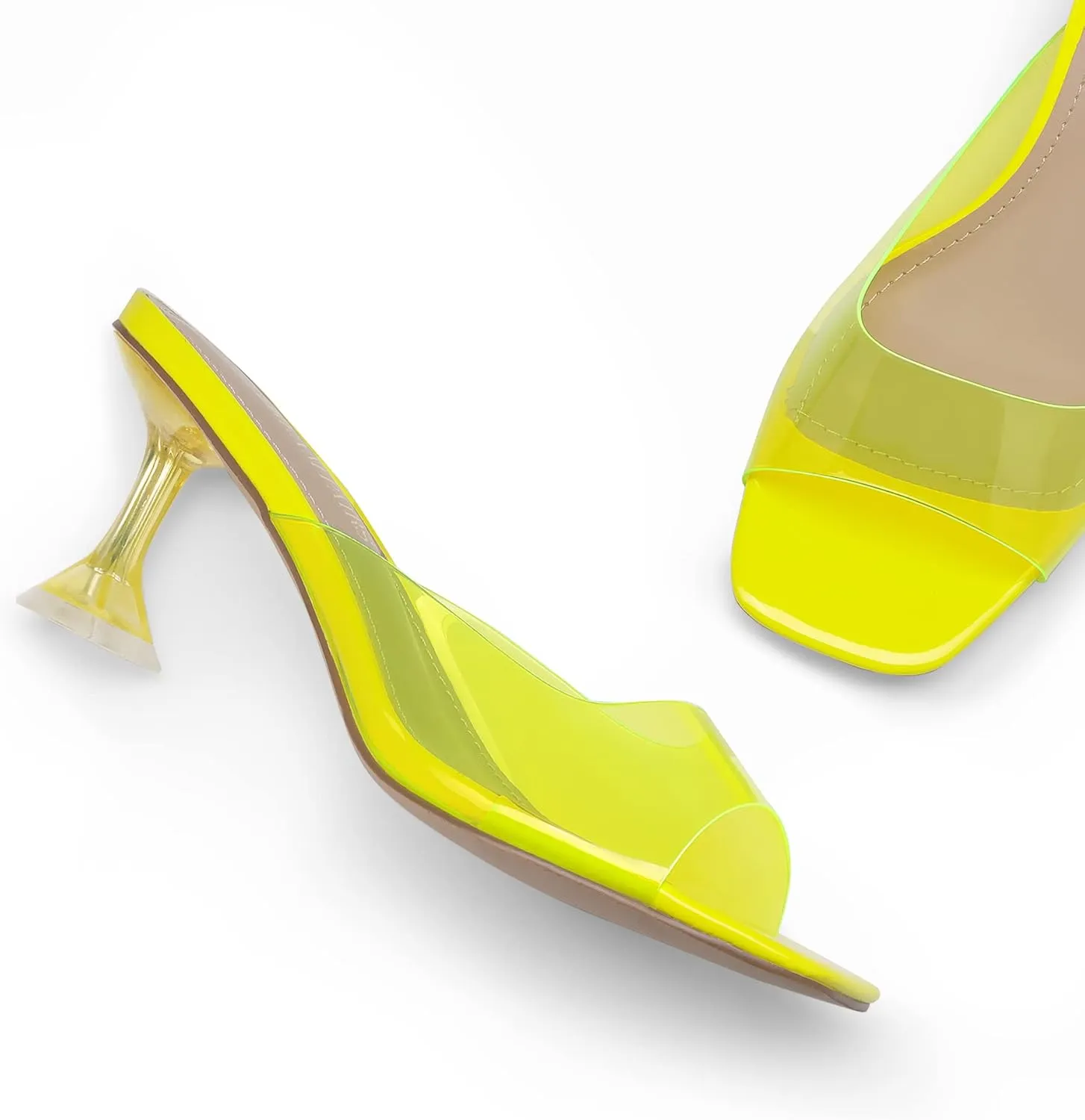 DREAM PAIRS Women’s Clear Heels Square Toe High Stiletto Mules Slip on Wedding Dress Heel Sandals