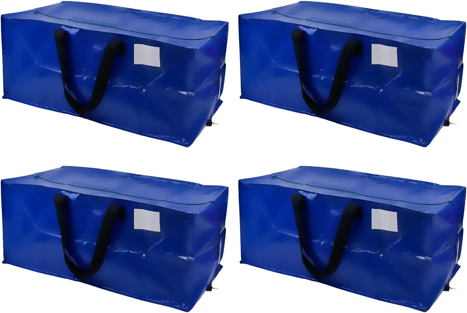 DURASACK Heavy Duty Moving Bag Storage Container Duffle Bag with Zipper, Reinforced Carry Straps and Backpack Straps, Made of Rugged Woven Polypropylene, Pack of 4, Blue