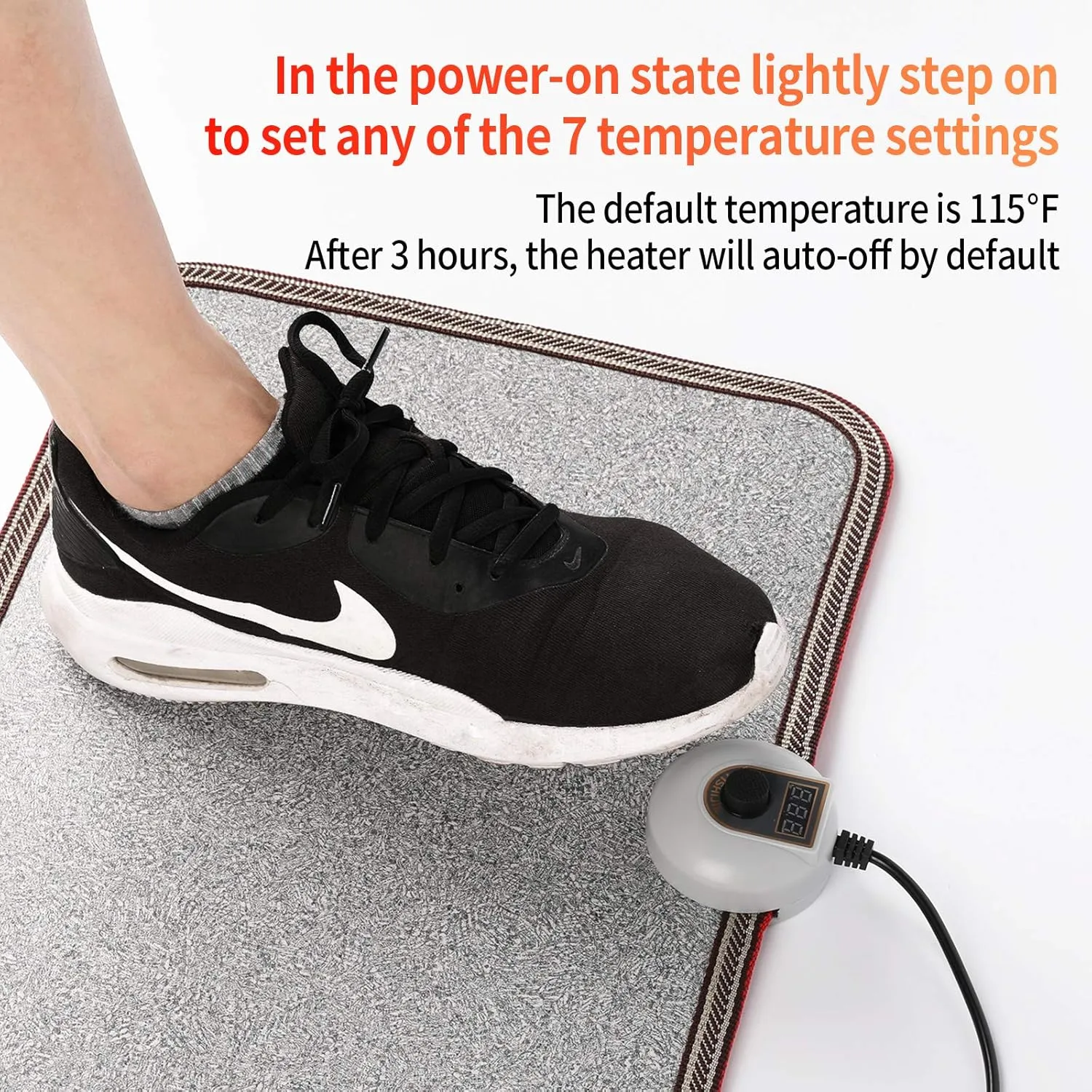 Electric Heated Floor Mats - AC 110V Foot Heater, Heated Foot Warmer Mat Under Desk for Office and Home (Gray)