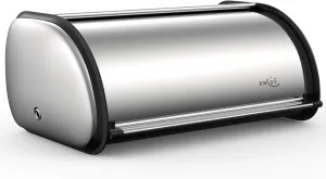 ENLOY Bread Box for Kitchen Counter, Stainless Steel Roll Top Bread Bin, Sliver Bread Storage Holder with Lid, Large Capacity Bread Keeper, 17 x 11 x 7 Inches