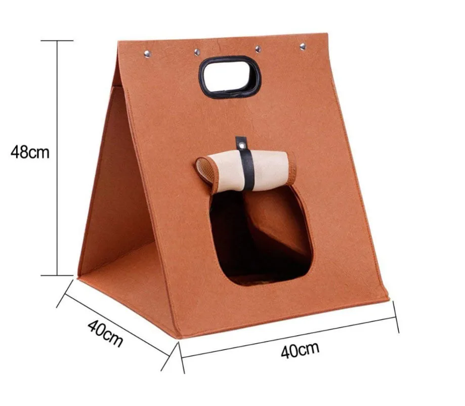 Ergonomic Cozy Teepee with & A-Frame Carry Handle Foldable Khaki Portable Exclusive access Cave Felt Bed Easy Pet Cat -