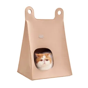 Ergonomic Cozy Teepee with & A-Frame Carry Handle Foldable Khaki Portable Exclusive access Cave Felt Bed Easy Pet Cat -