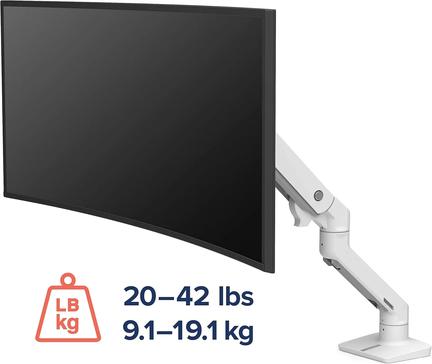 Ergotron – HX Premium Heavy Duty Monitor Arm, Single Monitor VESA Desk Mount – for Flat or Slight Curved Ultrawide Monitors Up to 49 inches, 20 to 42 lbs – Standard Pivot, White