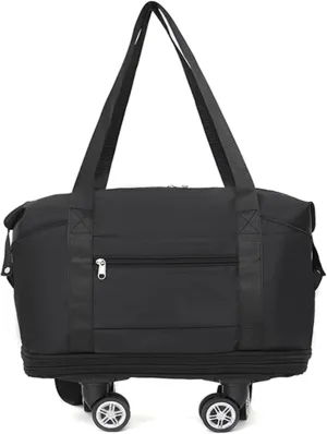 Expandable Rolling Duffel Bag with Wheels - Collapsible Travel Bag for Airline & Road Trips | Foldable Weekender Bag with 360° Spinner Wheels for Men & Women(Black)