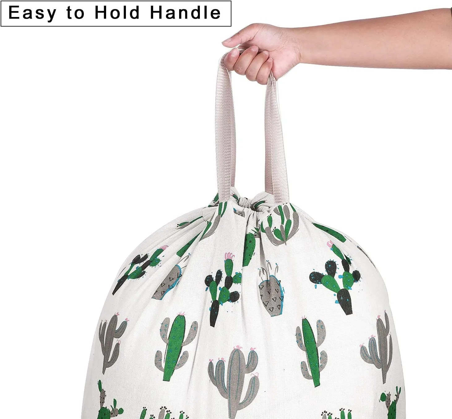 Extra Large Laundry Bag with Drawstring and Handle, Heavy Duty Travel Dirty Clothes Bag for Laundromat and Household, Durable Rip-Stop Laundry Hamper Liner, 28 x 40 Inch, Cactus