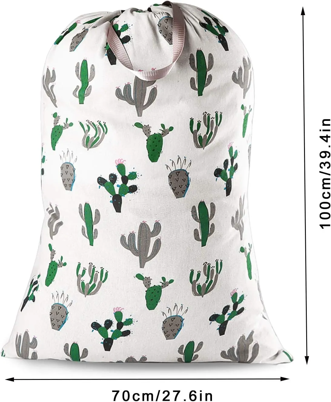 Extra Large Laundry Bag with Drawstring and Handle, Heavy Duty Travel Dirty Clothes Bag for Laundromat and Household, Durable Rip-Stop Laundry Hamper Liner, 28 x 40 Inch, Cactus