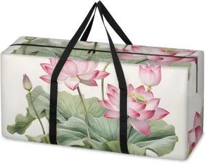 Fantastic Flower Extra Large Moving Bags Heavy Duty Storage Bags Lively Flower Cloth Wrap Around Handles Double Zipper Reusable Convenient Foldable Storage Tote for Travel Camping Space Save