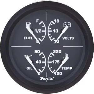 Faria - 3003.3415 32851 Euro Multifunction Fuel Level/Oil PSI (80 PSI)/Water Temp (100-250°F)/Voltmeter (10-16 VDC) - 4", Black
