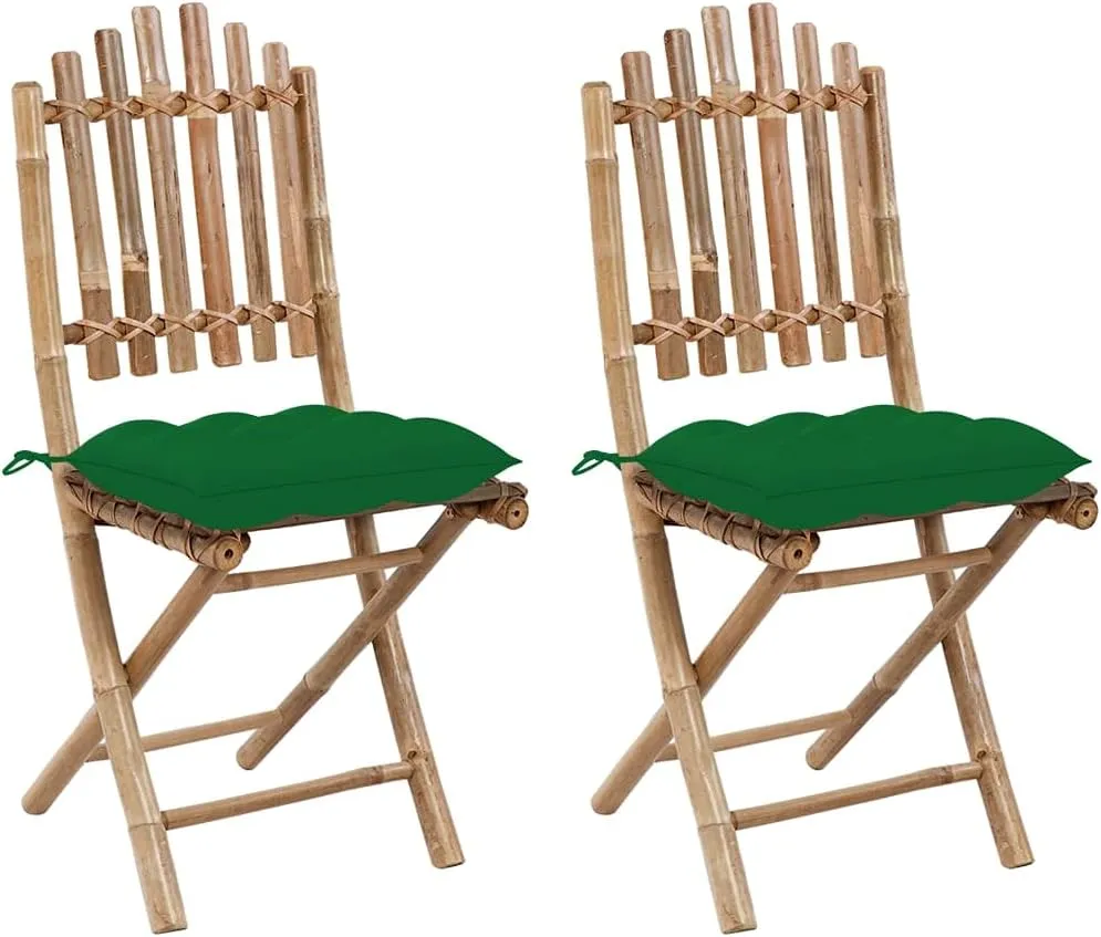 (Fast Shipments) Folding Camping Chair, Folding Recliner Chair Portable for Camping Outdoor Beach Folding Patio Chairs 2 pcs with Cushions Bamboo