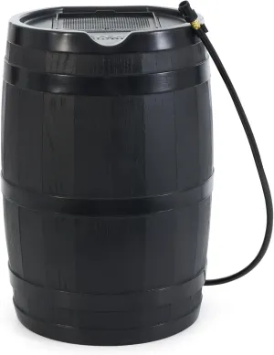 FCMP Outdoor 45 Gallon Heavy Duty Rain Water Catcher Barrel Container with Hose and Debris Screen for Outdoor Plants, Garden, and Landscapes (RC45-BLK) Black