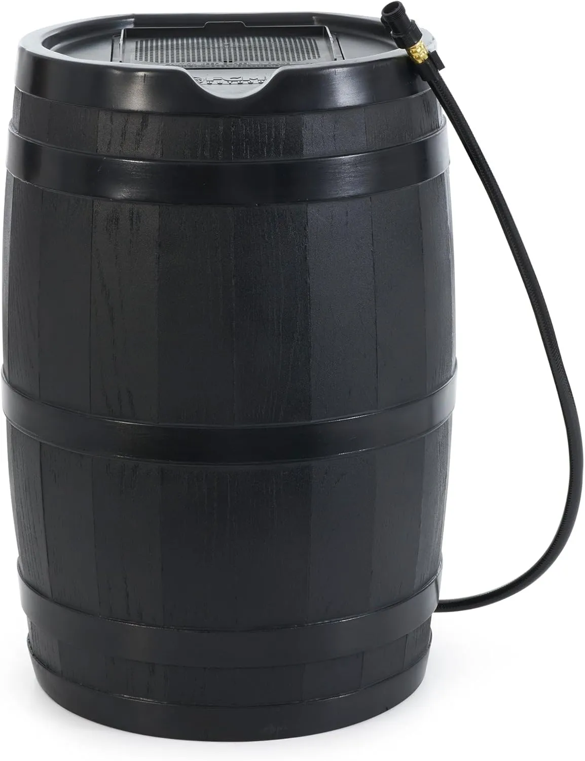 FCMP Outdoor 45 Gallon Heavy Duty Rain Water Catcher Barrel Container with Hose and Debris Screen for Outdoor Plants, Garden, and Landscapes (RC45-BLK) Black