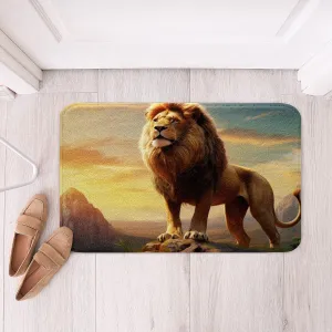 Fierce Lion Bathroom Rug,Wild Animal Theme Non Slip Bath Mat Kids Teens Adults Men Home Decor,African Plateau Natural Scenery Bath Indoor Doornat,3D Lion Sunset Shaggy Absorbent Floor Mat,16"x24"