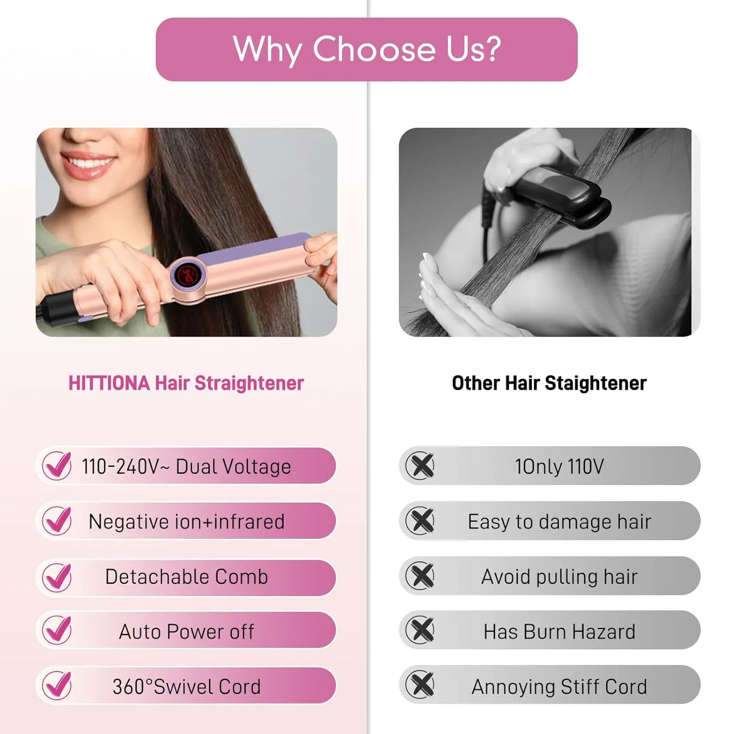 Flat Iron Hair Straightener – 1.75” Ceramic Infrared Ionic Flat Iron with 5s Fast Heat-Up, Anti-Frizz Styling for All Hair Types