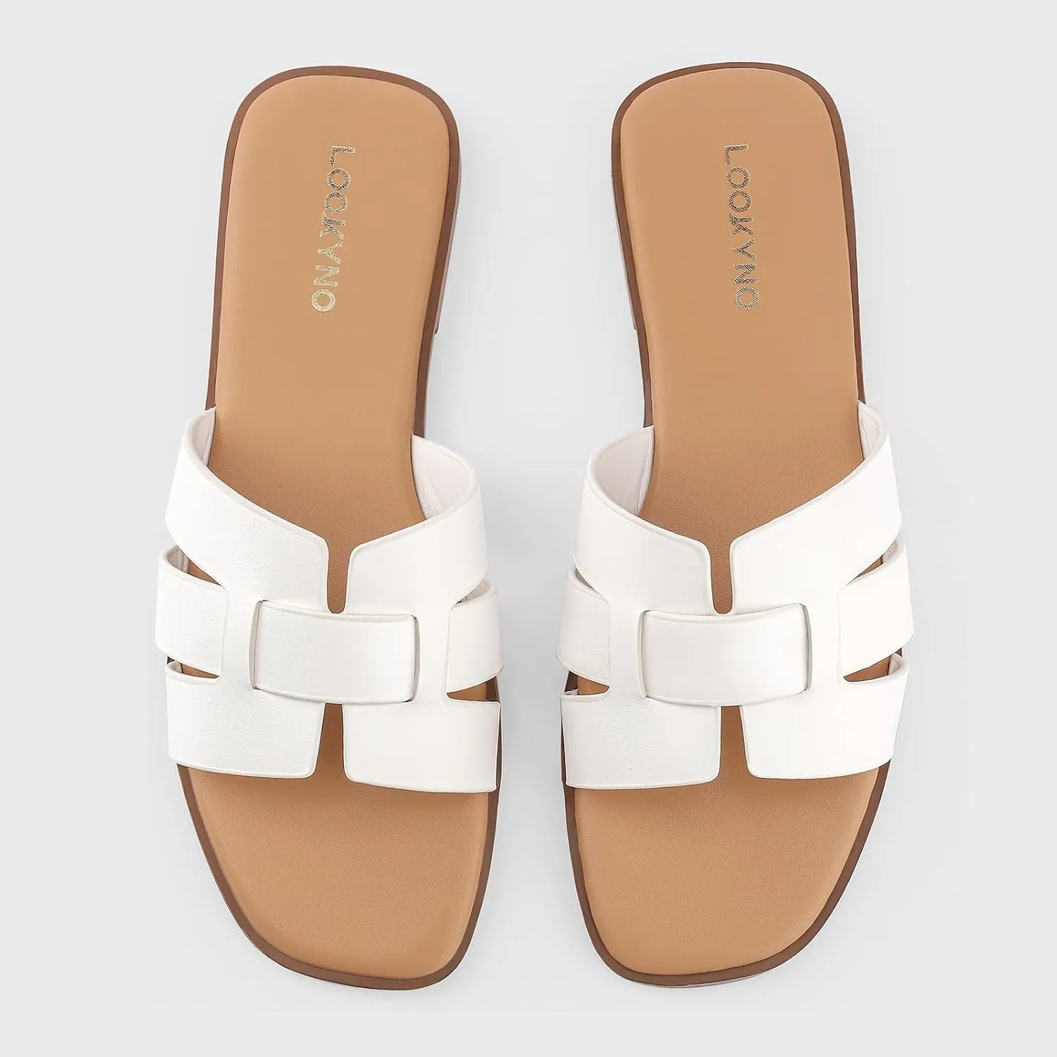 Flat Sandals for Women 2025 Dressy Summer Leather Slides with Square Open Toe