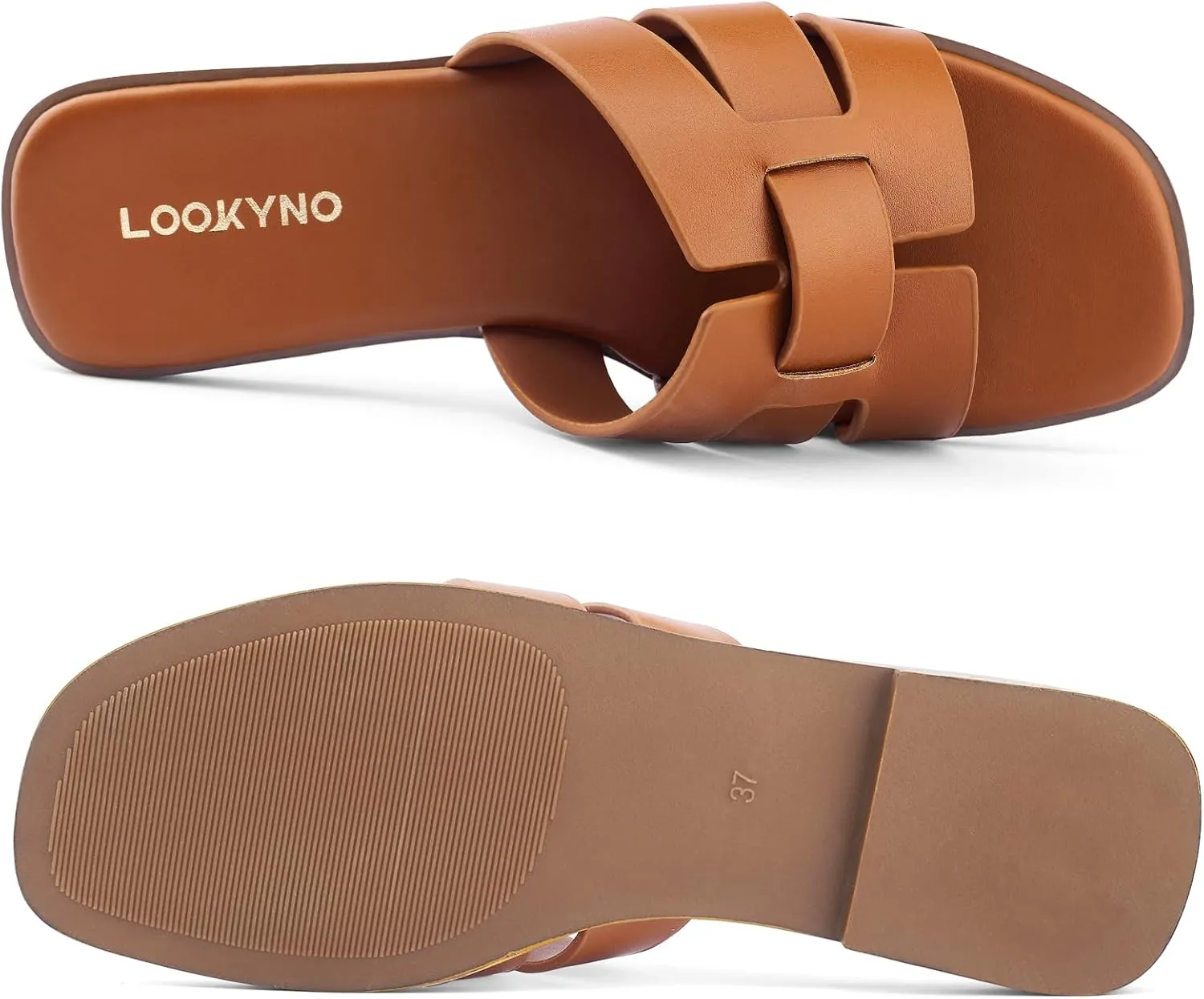 Flat Sandals for Women 2025 Dressy Summer Leather Slides with Square Open Toe