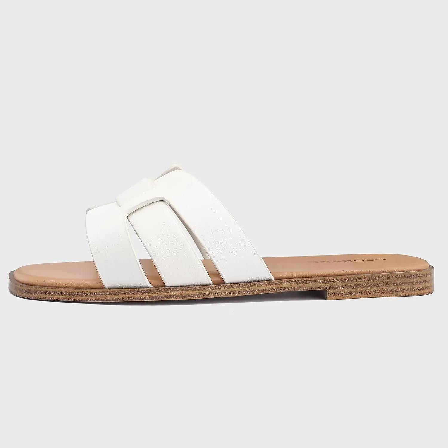 Flat Sandals for Women 2025 Dressy Summer Leather Slides with Square Open Toe