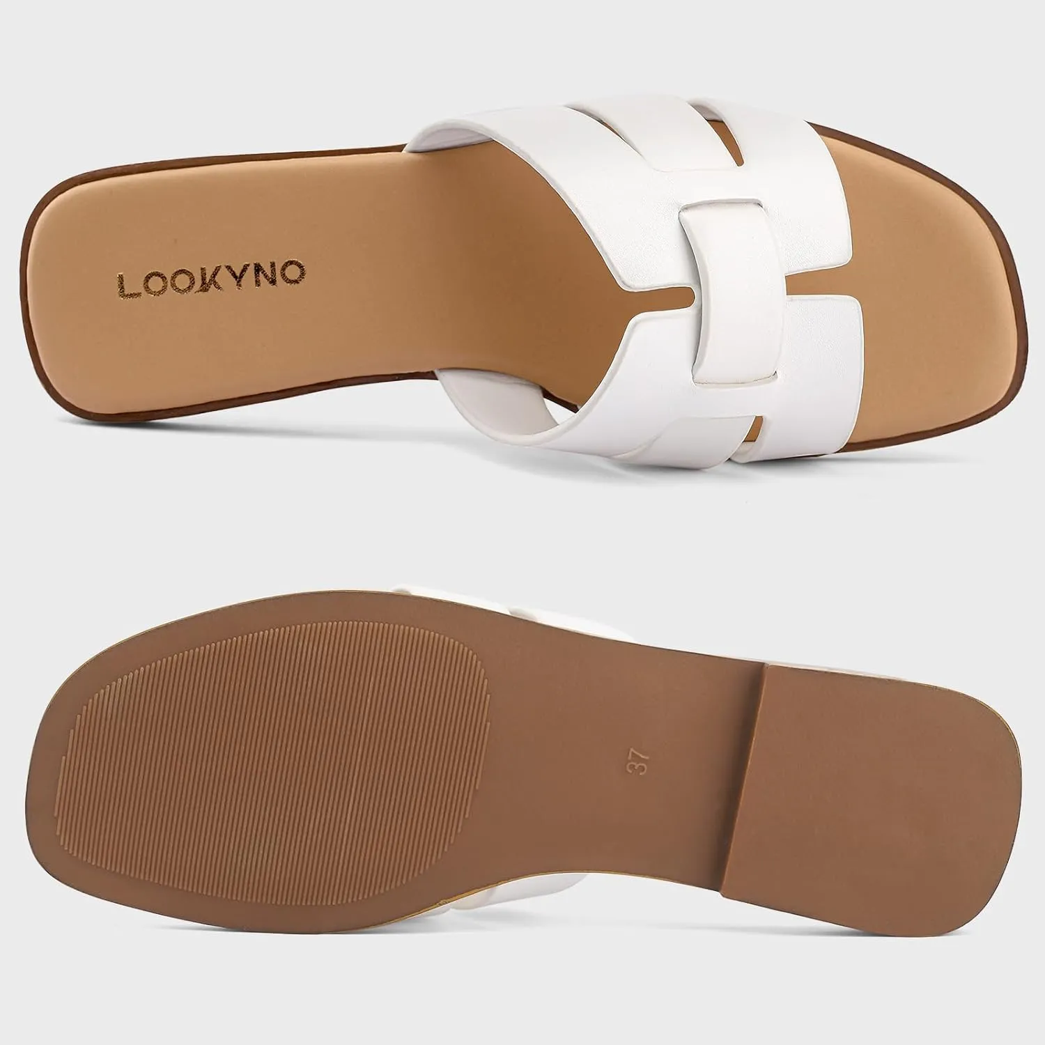 Flat Sandals for Women 2025 Dressy Summer Leather Slides with Square Open Toe