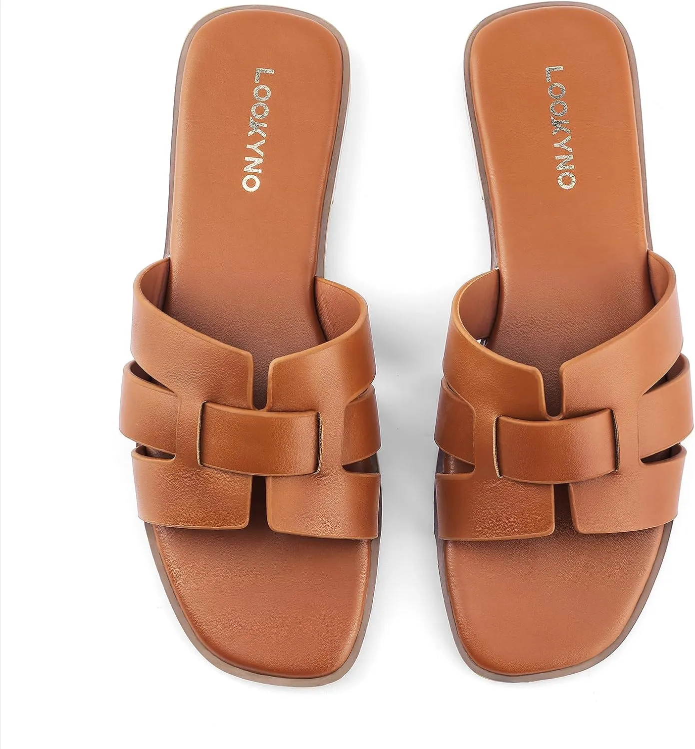 Flat Sandals for Women 2025 Dressy Summer Leather Slides with Square Open Toe