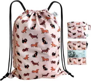 FLOCK THREE Leakproof Drawstring Backpack Sports Gym Bag Large Capacity With Pocket for Sports Gym Travel Swimming Beach (Cute Dog02)