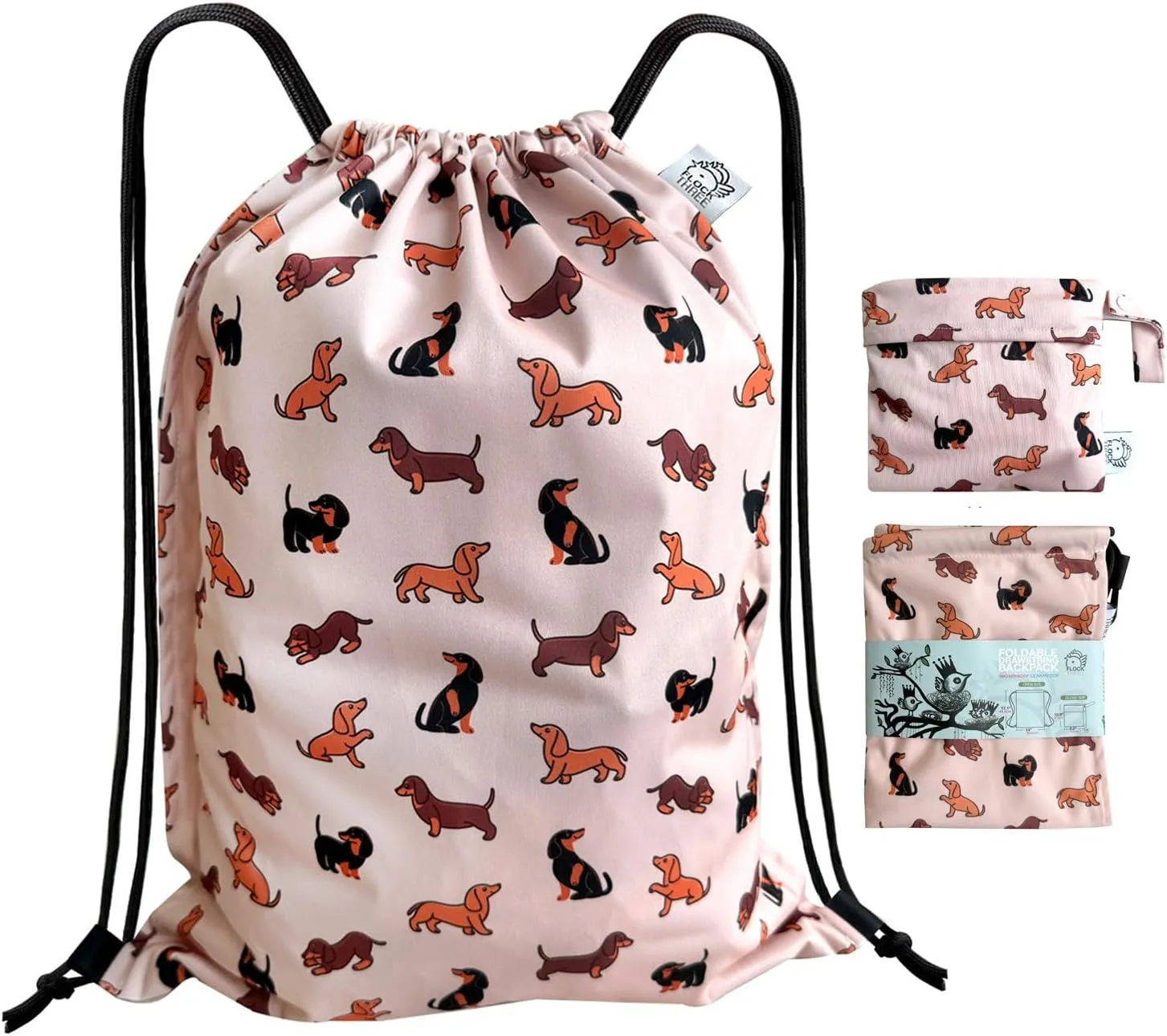 FLOCK THREE Leakproof Drawstring Backpack Sports Gym Bag Large Capacity With Pocket for Sports Gym Travel Swimming Beach (Cute Dog02)