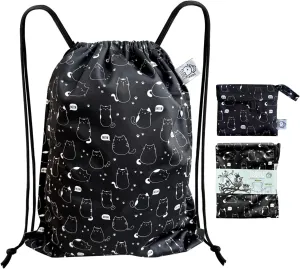 FLOCK THREE Leakproof Drawstring Backpack Sports Gym Bag Large Capacity With Pocket for Sports Gym Travel Swimming Beach (Fat Cats)