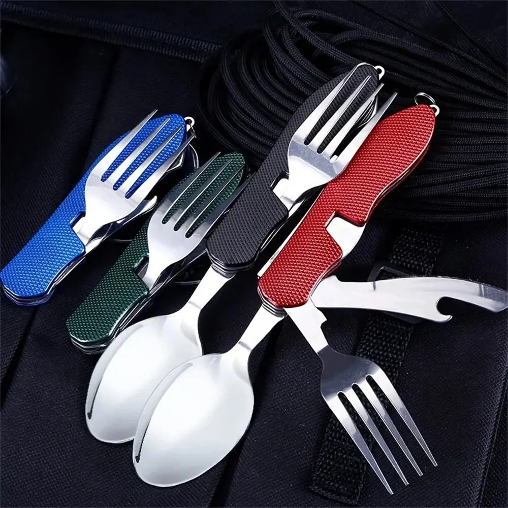 Foldable Camping Utensil Set - Stainless Steel Knife, Fork, Spoon Combo for Outdoor, Picnic, Travel