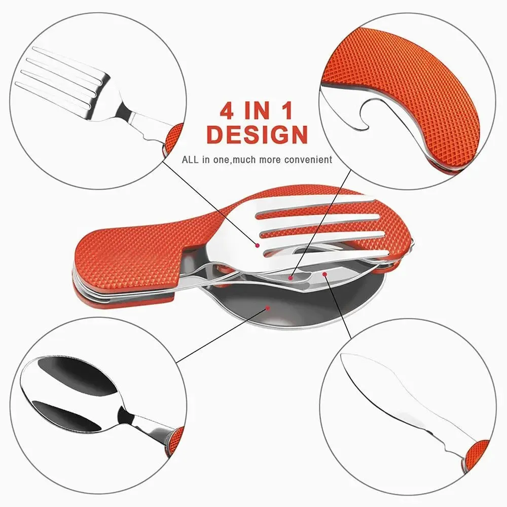 Foldable Camping Utensil Set - Stainless Steel Knife, Fork, Spoon Combo for Outdoor, Picnic, Travel