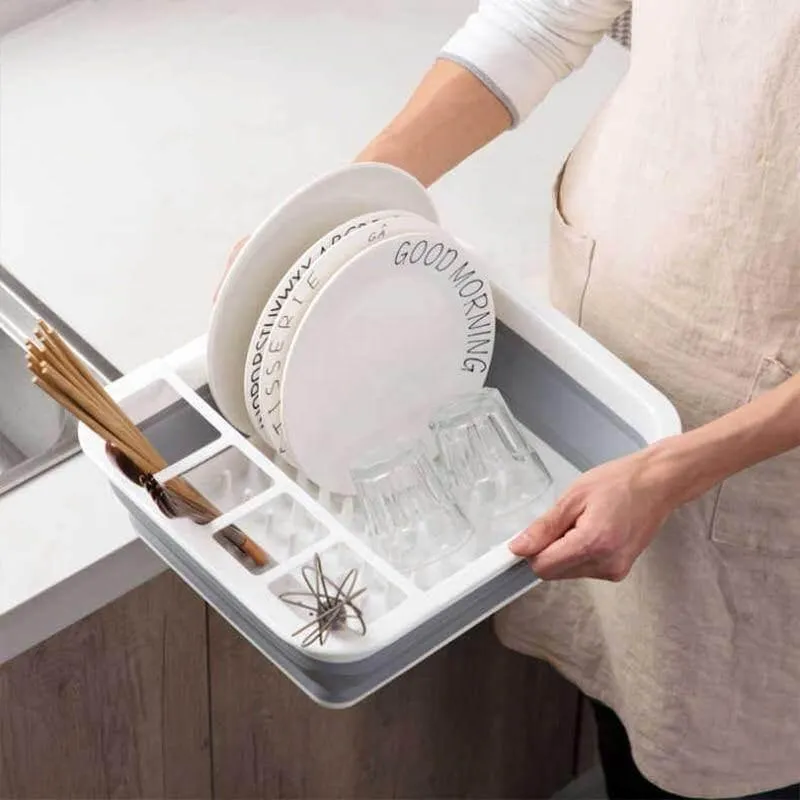 Foldable Dish Drying Rack - Space-Saving Kitchen Organizer
