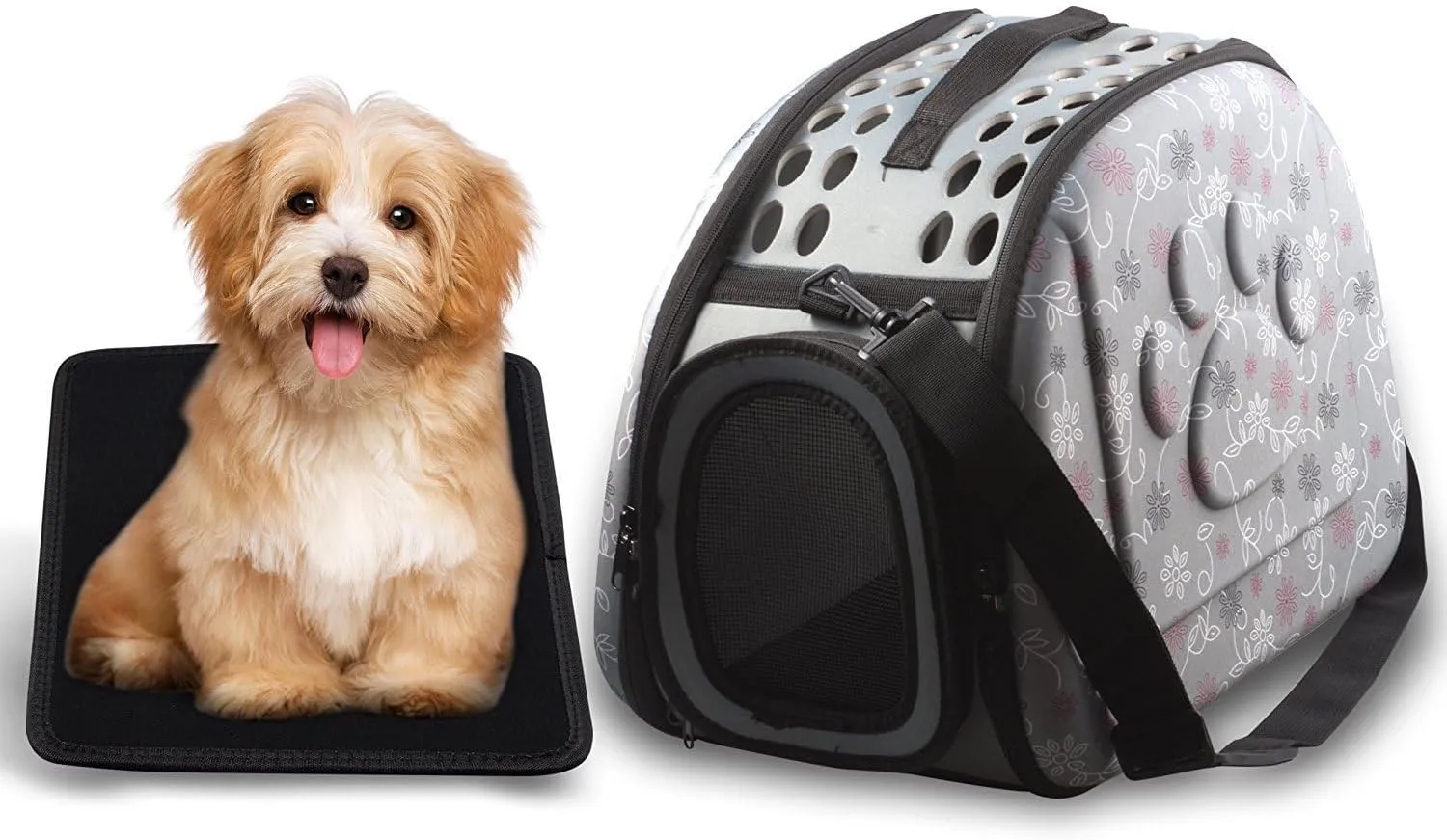 Foldable Pet Dog Cat Carrier Cage Collapsible Travel Kennel - Portable Pet Carrier Outdoor Shoulder Bag for Puppy Dog Cat Small Medium Large Animal (M, Grey)